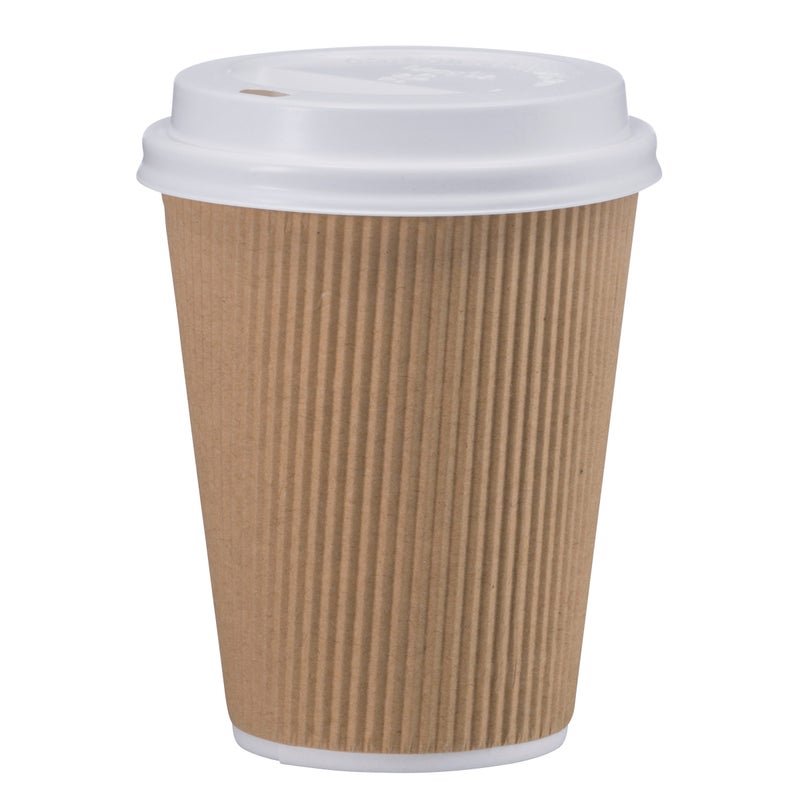 NYHI 100 8 oz Ripple Kraft Paper Cups Brown Hot Cold with Lids 3 Layer Rippled Small Insulated Disposable Coffee Cups for Cappuccino Hot Cocoa or Iced Drinks - Image 5